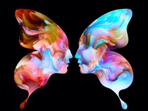 wings of a butterfly representing faces looking at each other