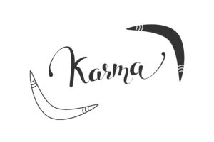 two boomerangs with the word karma between them